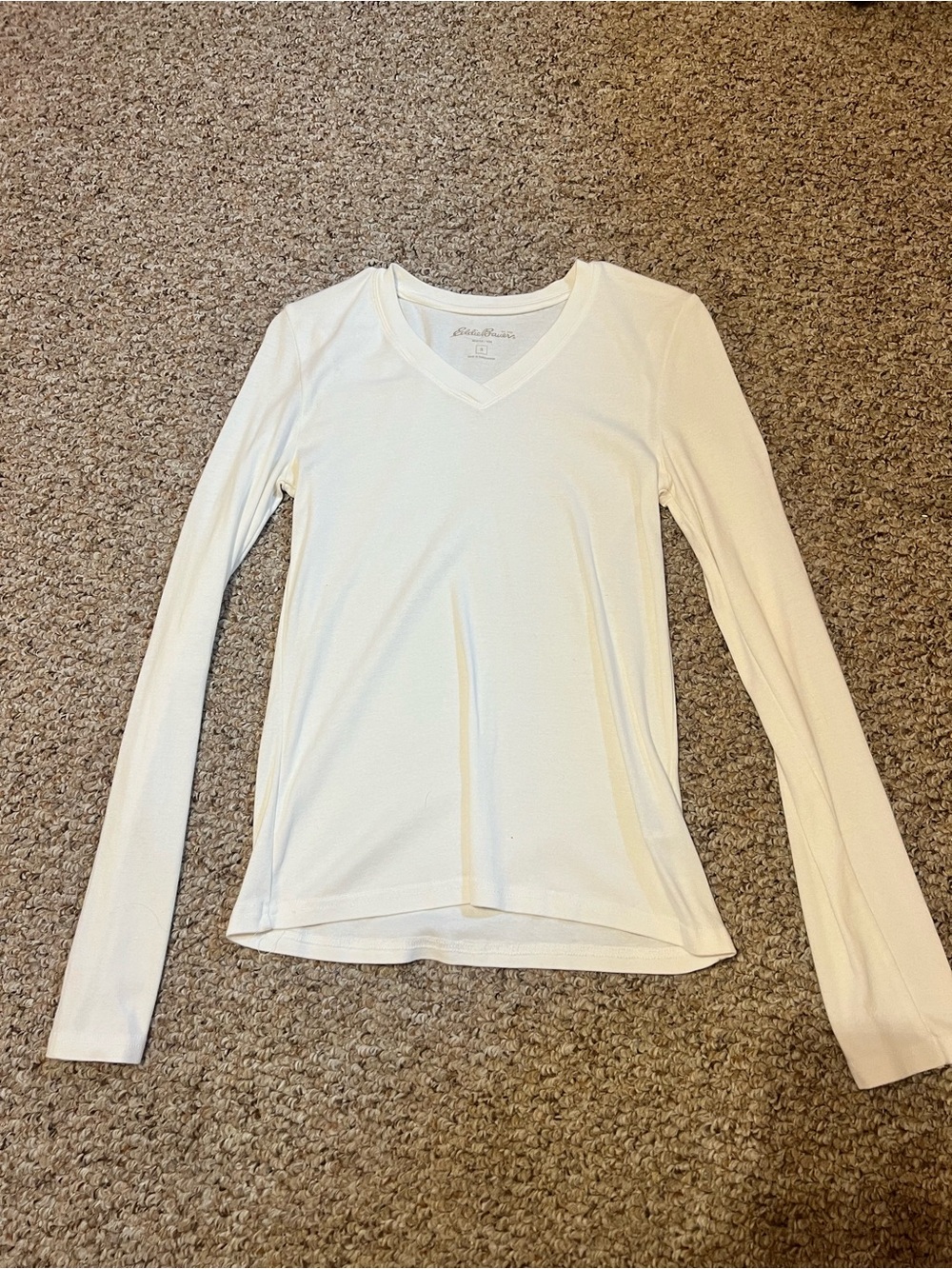 Eddie Bauer Cream V-Neck Long Sleeve Top